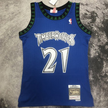 2003/04 Timberwolves GARNETT #21 Retro Blue NBA Jerseys热压