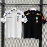 2026/27 Brazil Black Casual Pure Cotton T-Shirt 肩膀字黄色