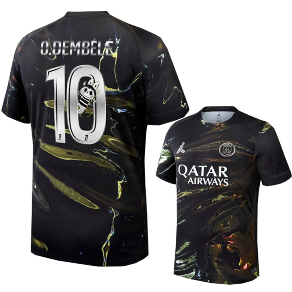 O. Dembélé #10 PSG x Labubu Dark Night Edition Black Fans Soccer Jersey 2025/26  拉布布字体★★