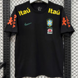 2026/27 Brazil Black Casual Pure Cotton T-Shirt 肩膀字黄色