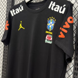 2026/27 Brazil x JD Black Casual Pure Cotton T-Shirt 肩膀字白色