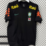 2026/27 Brazil Black Casual Pure Cotton T-Shirt 肩膀字黄色