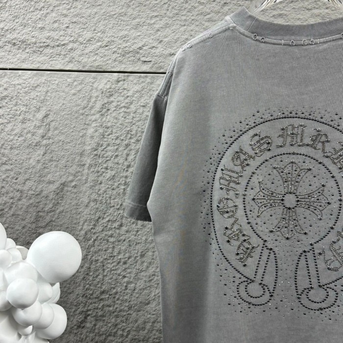 1:1 quality version Crystal Horseshoe & Cross Logo Washed Black Distressed T-Shirt 2 colors 29098022