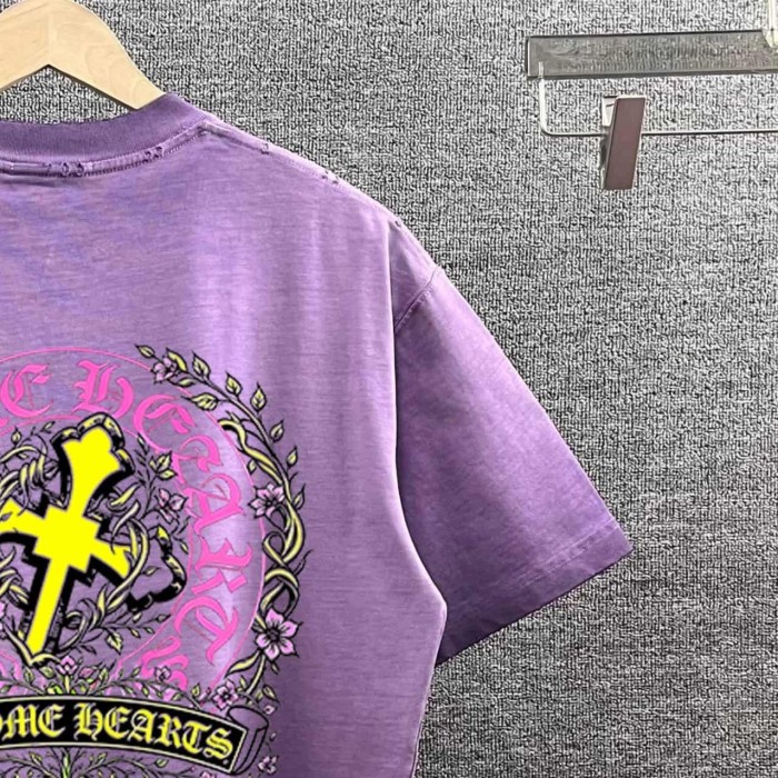 1:1 quality version Floral Wreath & Neon Cross Print Washed Purple T-Shirt 29098166
