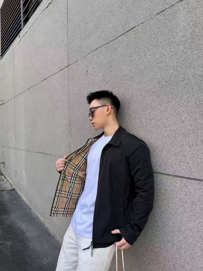 1:1 quality version Classic Plaid Reversible Lapel Windbreaker Water-Resistant Jacket 29105552
