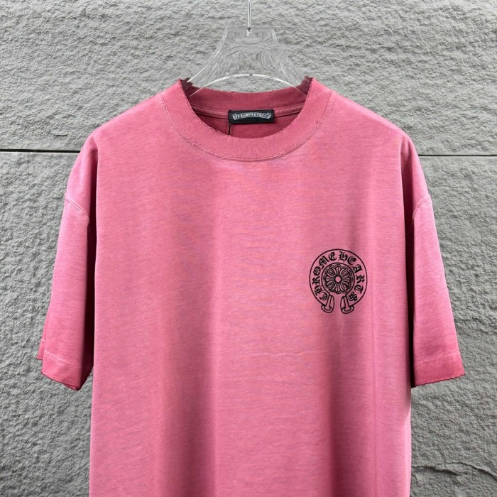 1:1 quality version Distressed Neckline Gothic Letter & Cross Print Vintage Pink T-Shirt 29098031
