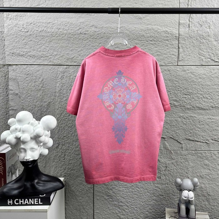 1:1 quality version Gradient Floral Scroll Ornate Cross Print Washed Pink T-Shirt 29098037