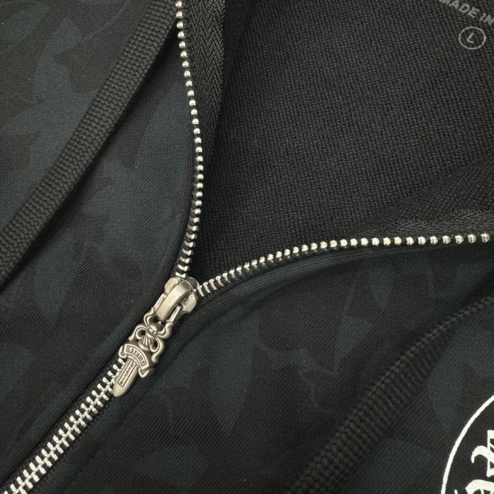 1:1 quality version Subtle Cross Print & Arm Floral Scroll Full-Zip Hooded 29097789