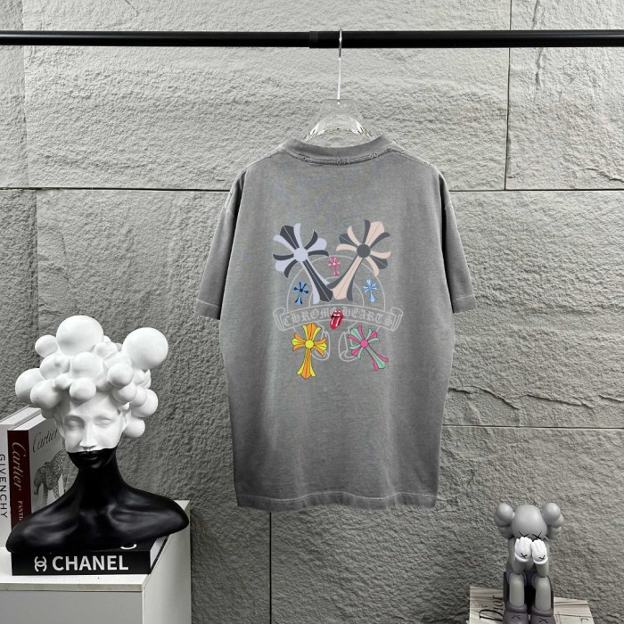 1:1 quality version Multi-Color Cross & Tongue Logo Washed Gray T-Shirt 29098049