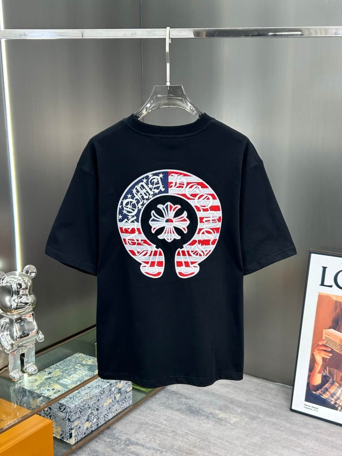 1:1 quality version USA Flag Horseshoe & Cross Embroidered Print T-Shirt 2 colors 29098068