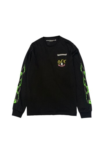 1:1 quality version Green Gradient Flame Arm & Checkered Flag Print Long Sleeve T-Shirt 29096833