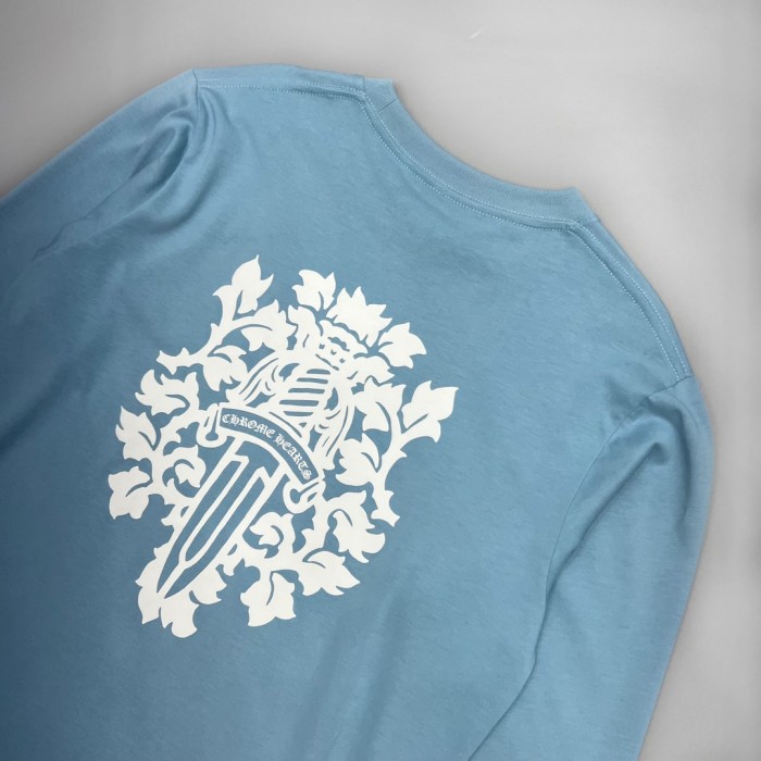 1:1 quality version Baby Blue Sanskrit Letter Dagger Print Long Sleeve T-Shirt 2 colors 29093701
