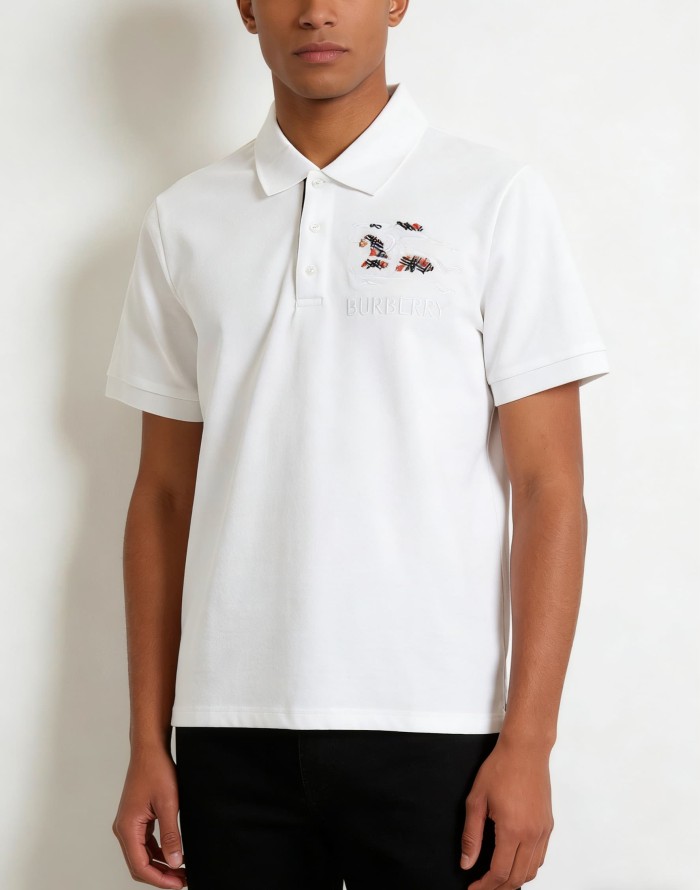 Check Knight Embroidered White Short Sleeve Polo Shirt 29106344
