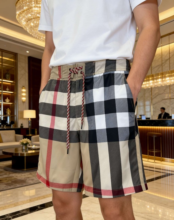 1:1 quality version Classic Plaid Drawstring Waterproof Wrinkle Resistant Casual Shorts 29105505