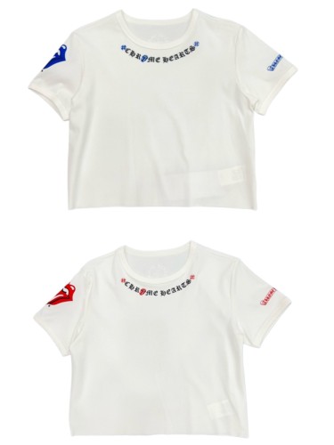 1:1 quality version Tongue Logo & Gothic Letter Neck Print White Cropped T-Shirt 2 colors 29096853