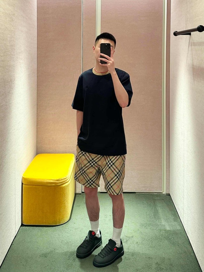 1:1 quality version Iconic Check Elastic Waist Drawstring Casual Shorts 29105510
