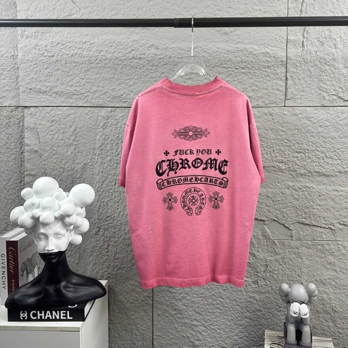 1:1 quality version Distressed Neckline Gothic Letter & Cross Print Vintage Pink T-Shirt 29098031