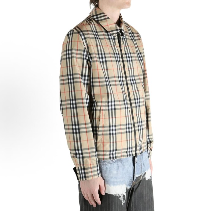 1:1 quality version Classic Plaid Reversible Lapel Windbreaker Water-Resistant Jacket 29105552