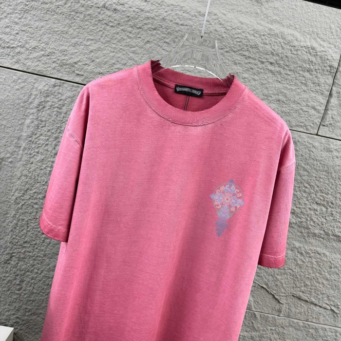 1:1 quality version Gradient Floral Scroll Ornate Cross Print Washed Pink T-Shirt 29098037