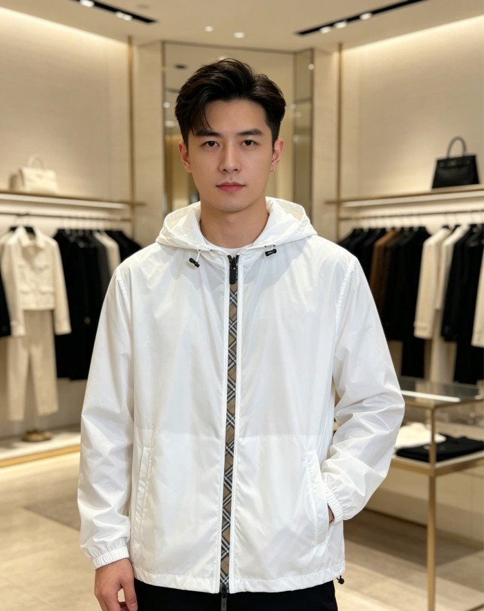 1:1 quality version Logo Plaid Zip Spliced Hooded Jacket 2 colors 29105485