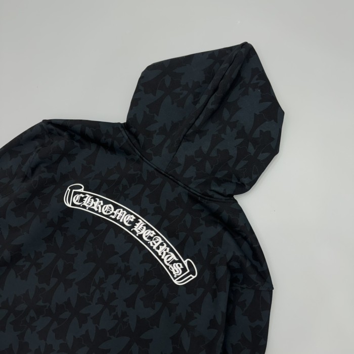 1:1 quality version Subtle Cross Print & Arm Floral Scroll Full-Zip Hooded 29097789