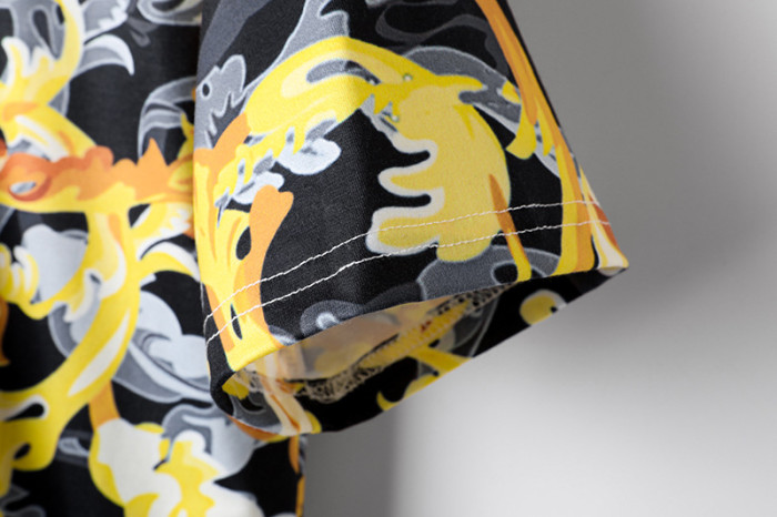 Black and Gold Swirl Graffiti Polo Collar Tee 29098060