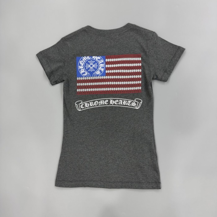 1:1 quality version Horseshoe Logo & Gothic CH Monogram Gray V-Neck Fitted T-Shirt 29096844