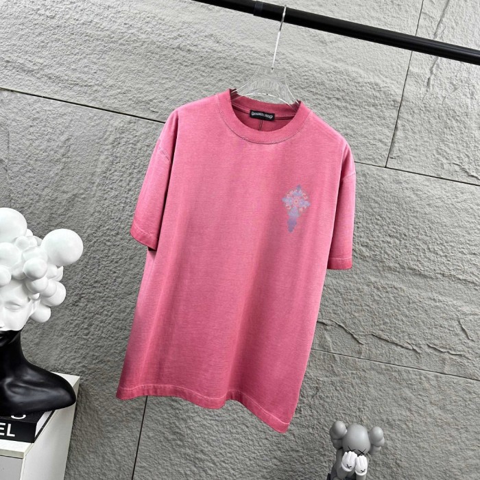 1:1 quality version Gradient Floral Scroll Ornate Cross Print Washed Pink T-Shirt 29098037