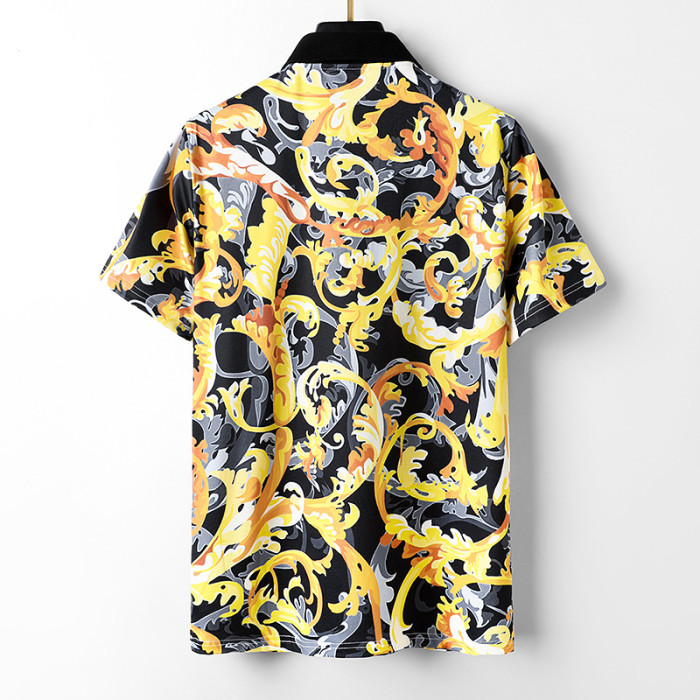 Black and Gold Swirl Graffiti Polo Collar Tee 29098060