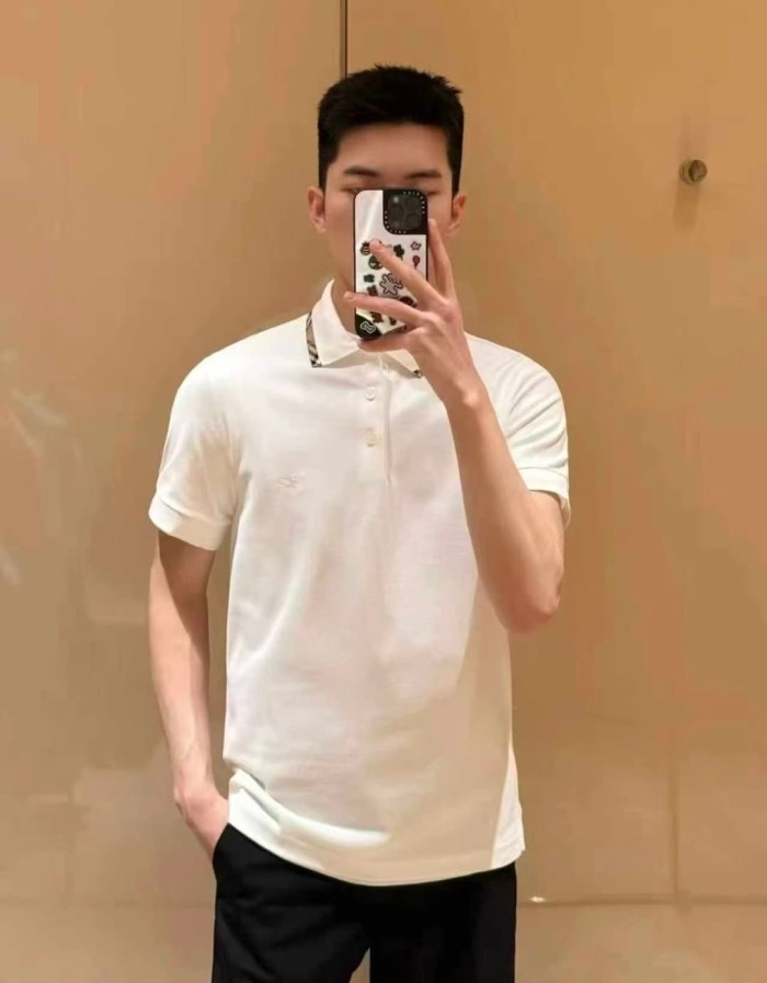 1:1 quality version Plaid Collar Embroidered Mesh Cotton Casual Polo Shirt 29105520