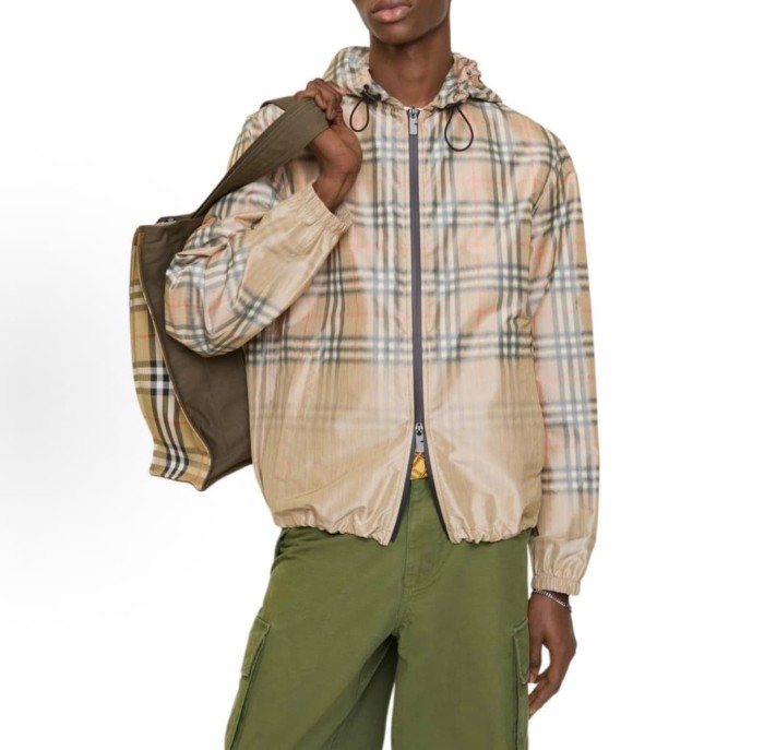 Ombre Plaid Hooded Casual Jacket 29105368