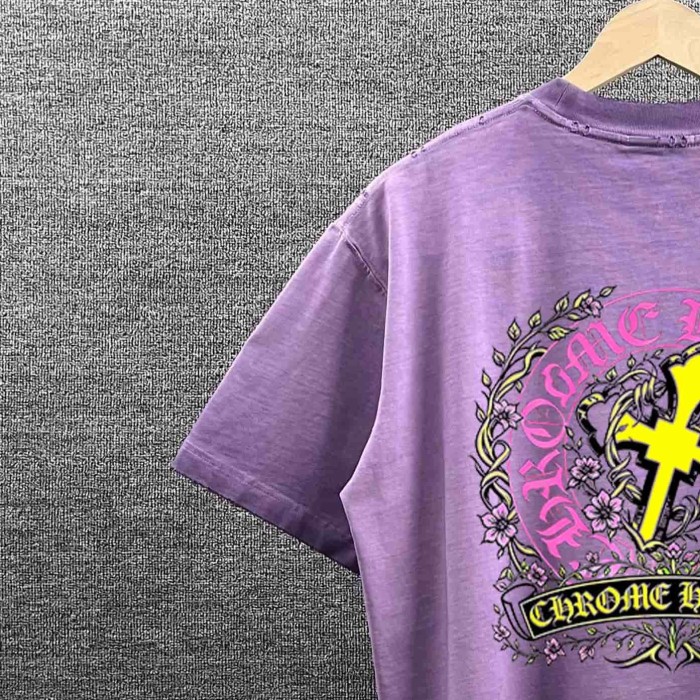 1:1 quality version Floral Wreath & Neon Cross Print Washed Purple T-Shirt 29098166