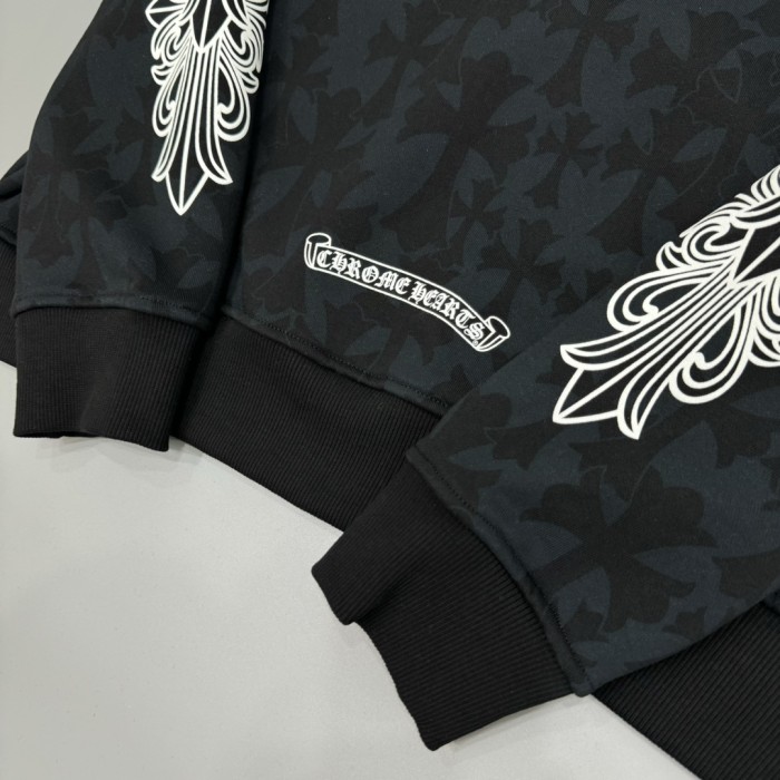1:1 quality version Subtle Cross Print & Arm Floral Scroll Full-Zip Hooded 29097789