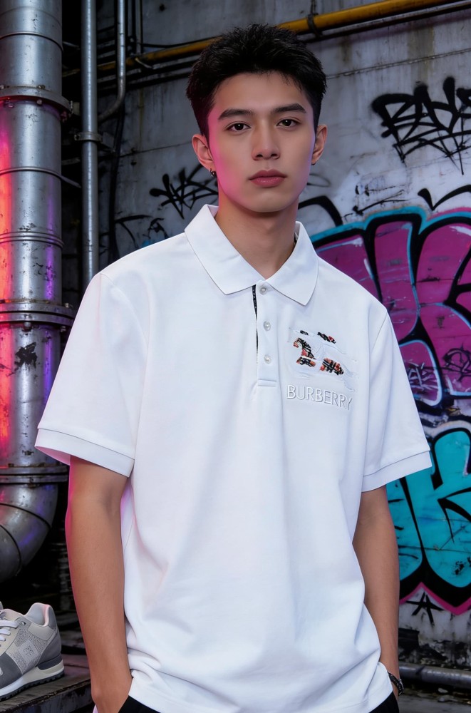 Check Knight Embroidered White Short Sleeve Polo Shirt 29106344