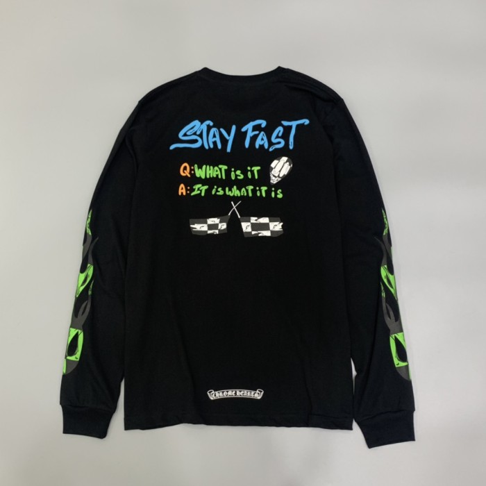 1:1 quality version Green Gradient Flame Arm & Checkered Flag Print Long Sleeve T-Shirt 29096833