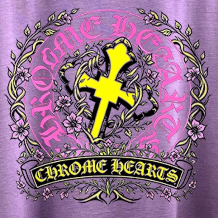 1:1 quality version Floral Wreath & Neon Cross Print Washed Purple T-Shirt 29098166