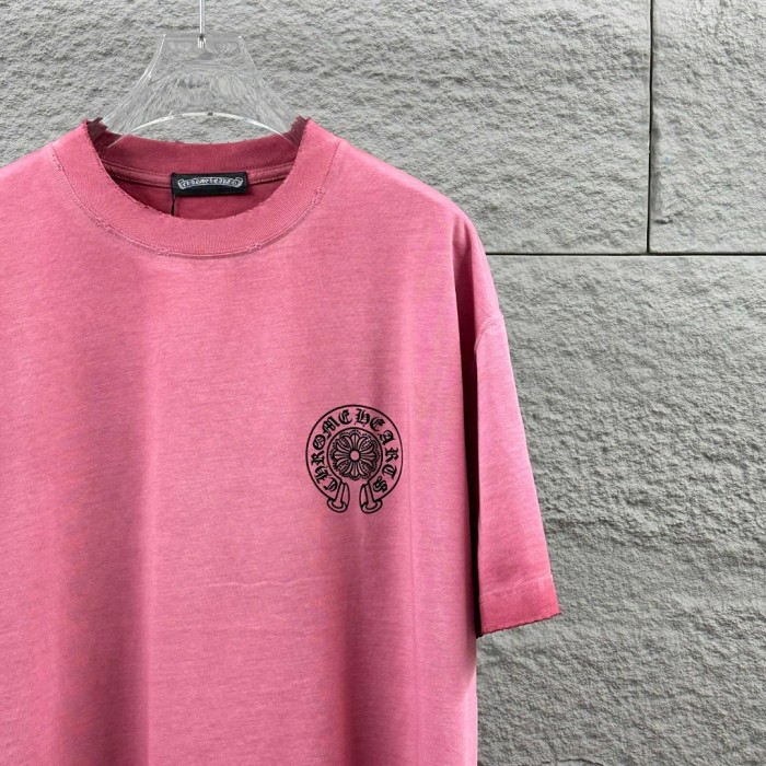 1:1 quality version Distressed Neckline Gothic Letter & Cross Print Vintage Pink T-Shirt 29098031