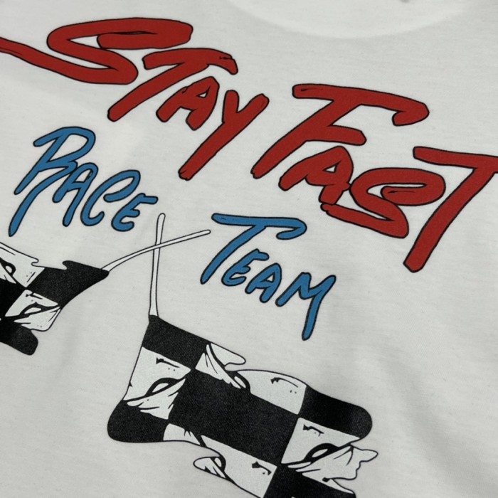 1:1 quality version Stay Fast Race Team Checkered Flag Graffiti Letter Print T-Shirt 2 colors 29093970