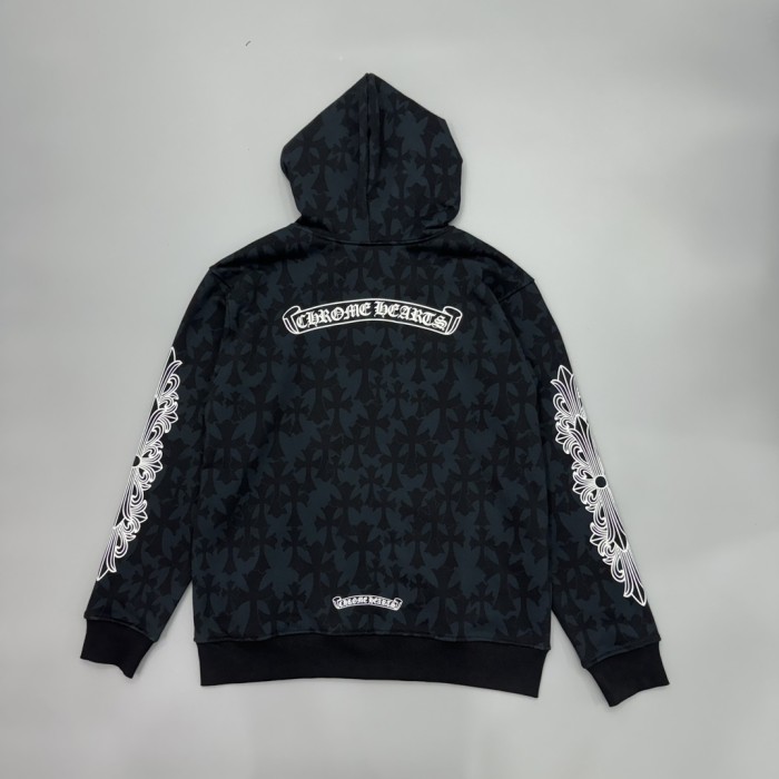 1:1 quality version Subtle Cross Print & Arm Floral Scroll Full-Zip Hooded 29097789