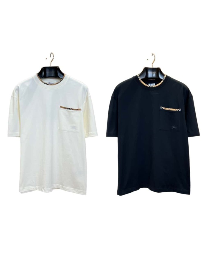 1:1 quality version Classic Plaid Patch Pocket Crewneck T-shirt 2 colors 29105476