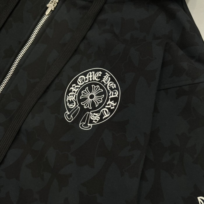 1:1 quality version Subtle Cross Print & Arm Floral Scroll Full-Zip Hooded 29097789