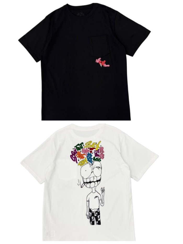1:1 quality version  Anti Promo Multicolor Graffiti Cartoon Figure Print Pocket T-Shirt 2 colors 29093997