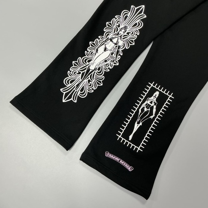 1:1 quality version Sword Heart Vine Cross Print Pink & White Doll Collab Sweatpants 29097758