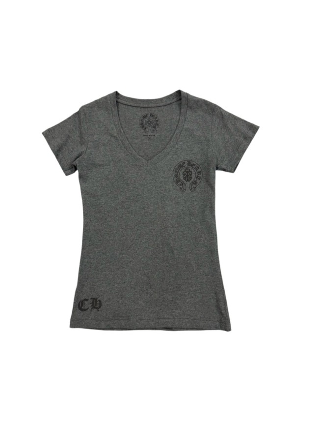 1:1 quality version Horseshoe Logo & Gothic CH Monogram Gray V-Neck Fitted T-Shirt 29096844