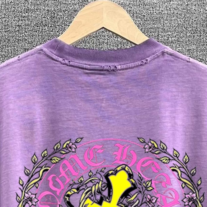 1:1 quality version Floral Wreath & Neon Cross Print Washed Purple T-Shirt 29098166