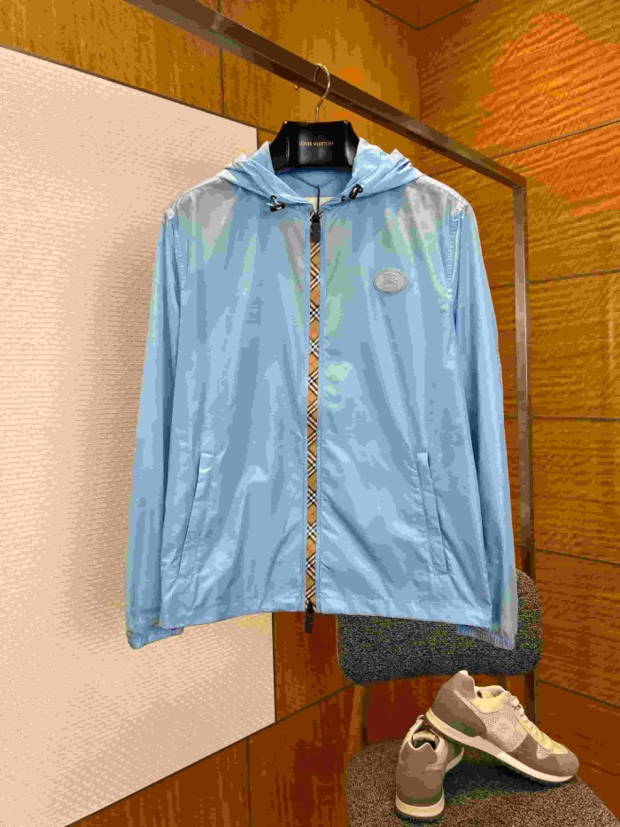 1:1 quality version Logo Plaid Zip Spliced Hooded Jacket 2 colors 29105485