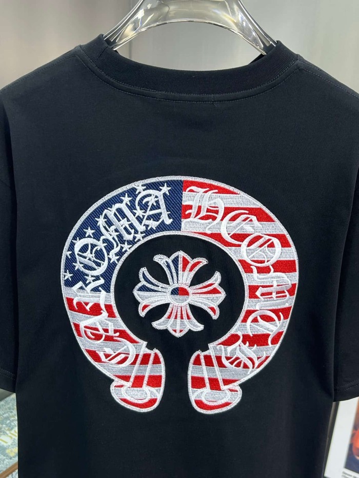 1:1 quality version USA Flag Horseshoe & Cross Embroidered Print T-Shirt 2 colors 29098068