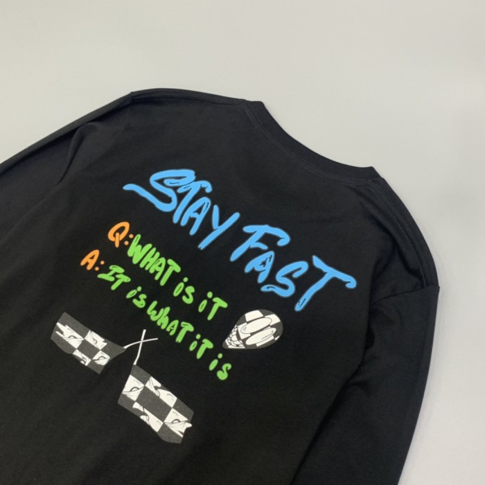 1:1 quality version Green Gradient Flame Arm & Checkered Flag Print Long Sleeve T-Shirt 29096833