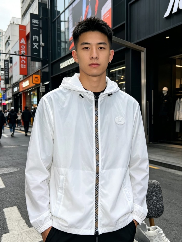 1:1 quality version Logo Plaid Zip Spliced Hooded Jacket 2 colors 29105485