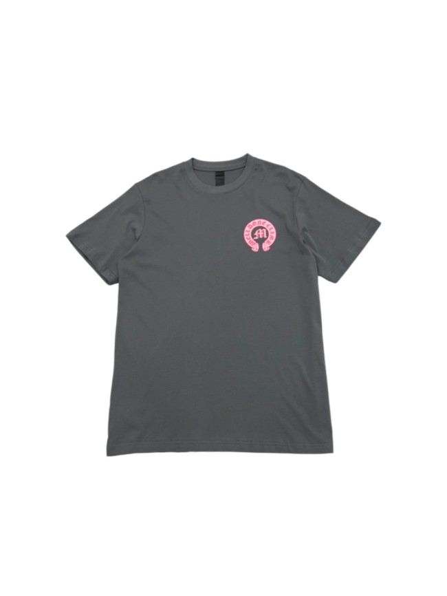 1:1 quality version Pink Horseshoe Monogram & White Floral Outline Print Gray T-Shirt 29096837